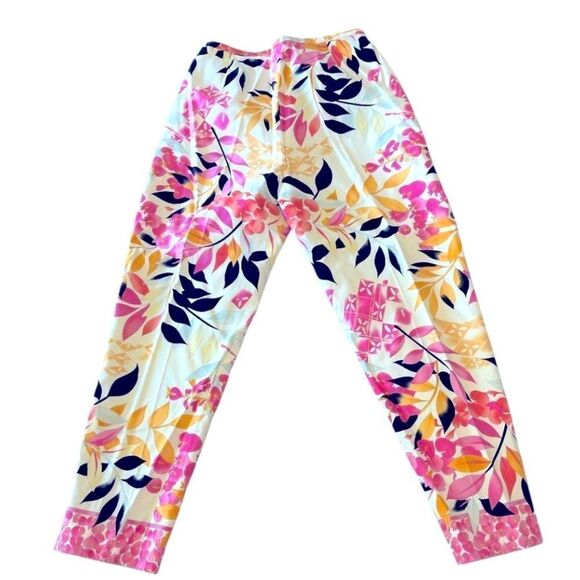 Oscar de la Renta Pink Floral Pants Cotton and Silk Made in USA VTG SZ 8 P - Picture 1 of 7